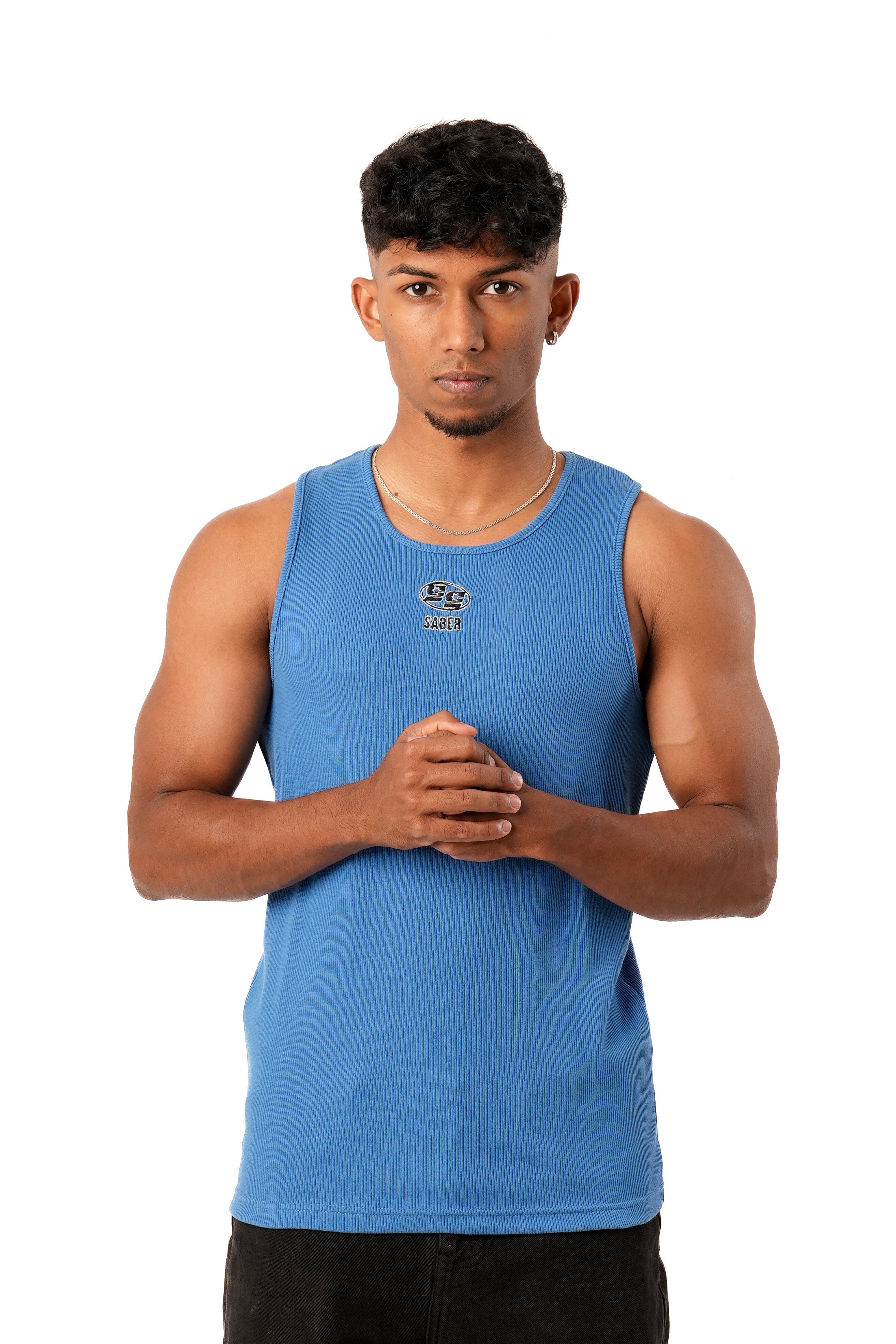 Culture Code Contrast Eyelet Strap Slit Ribbed Tank